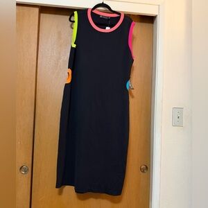 New York & Company Black Midi Dress with Neon Accents